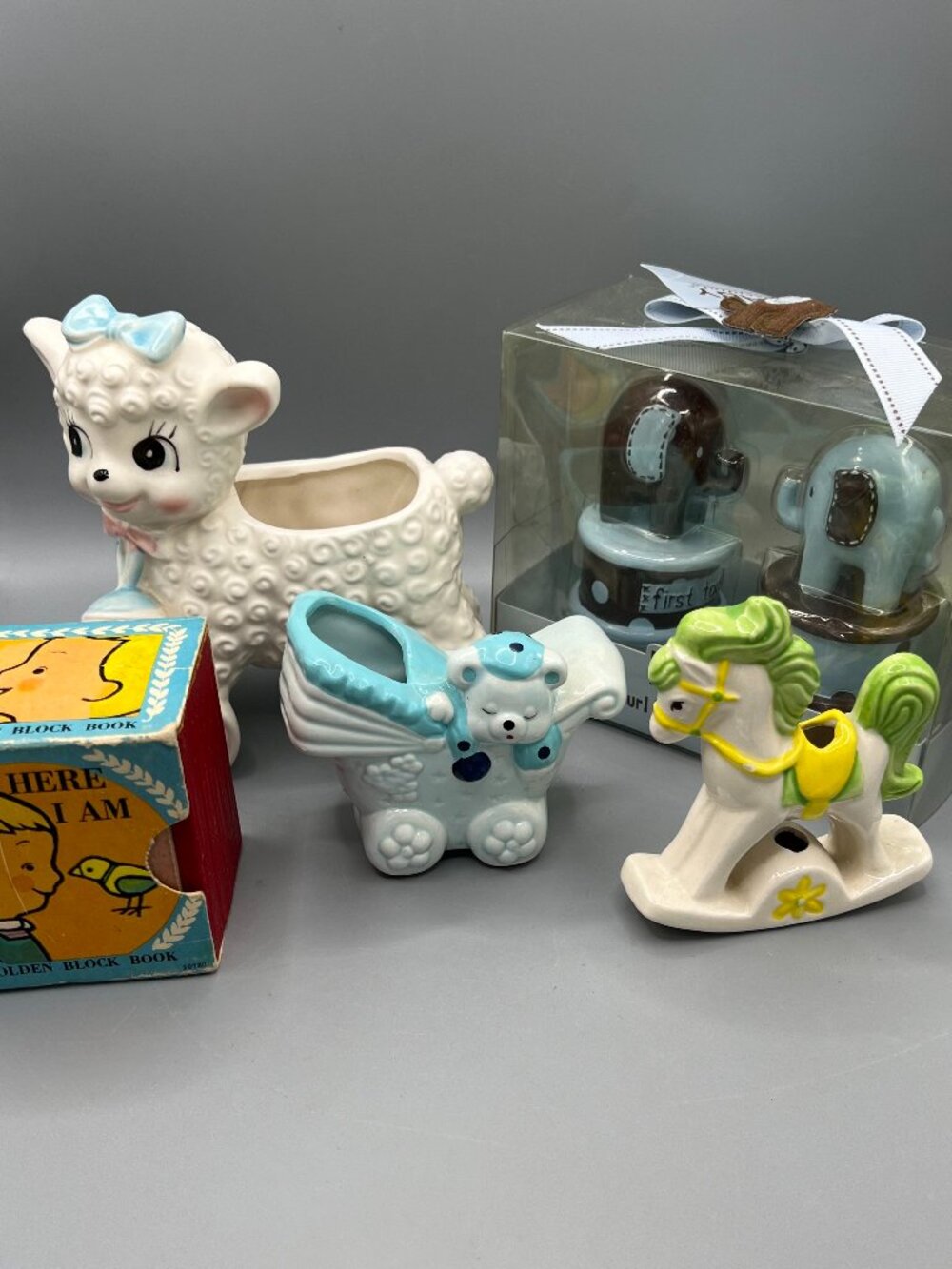 Baby Boy Room Decor Lot of 5 items Planter Book tooth curl holder (flaw read)